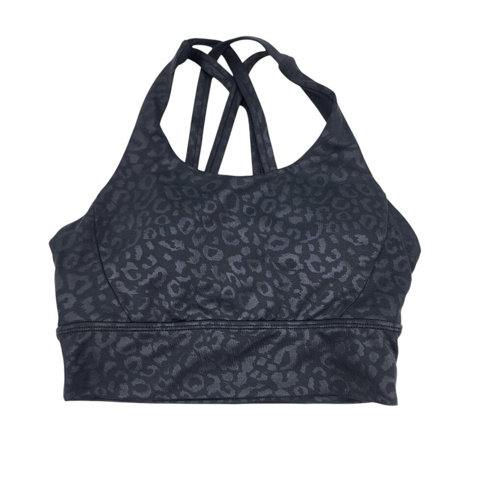 Buffbunny Black Leopard Print Sports Bra Strappy Back High Neck Stretch Size XS
